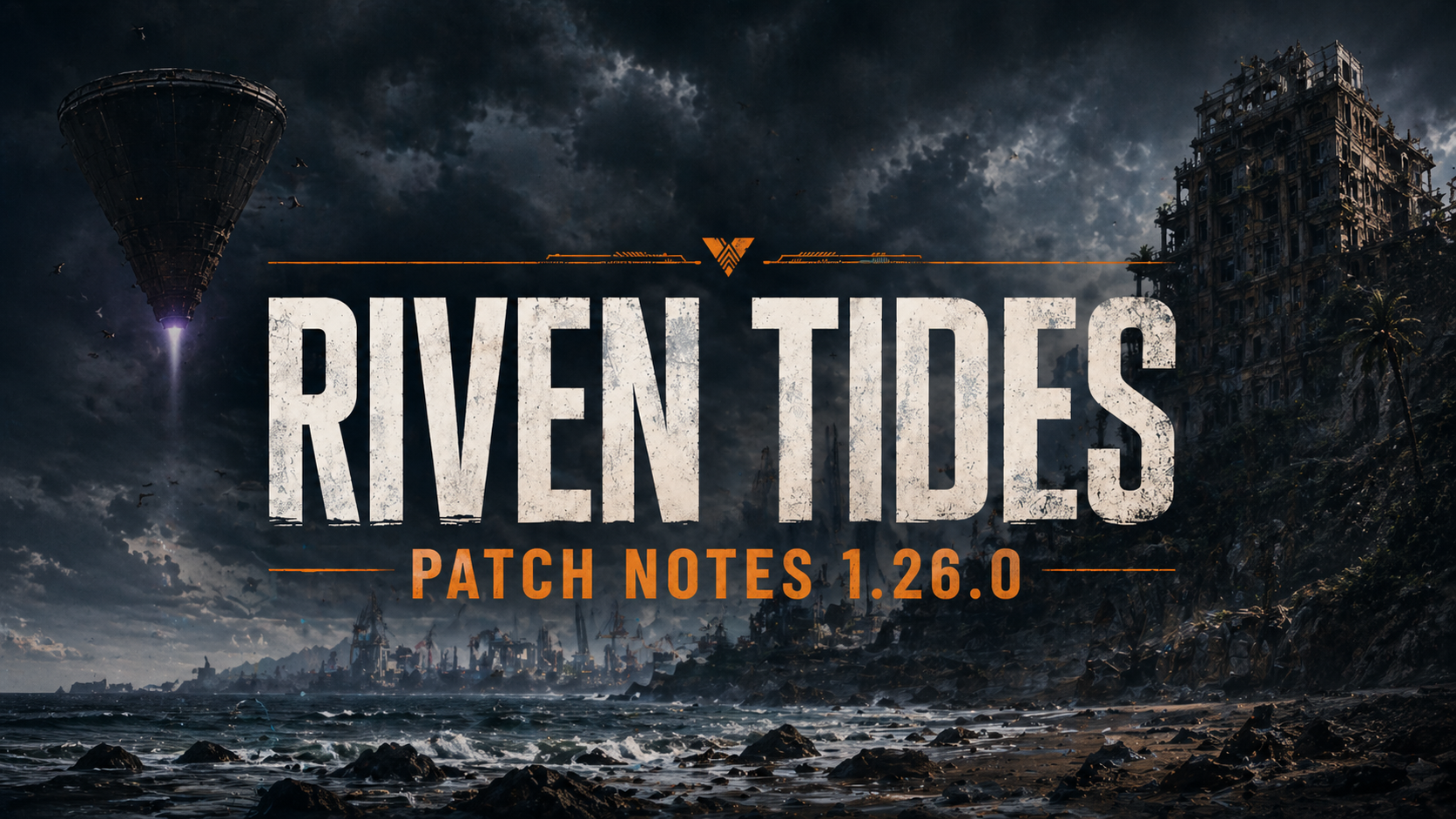 ARC Raiders Riven Tides update patch 1.26.0 hero banner with the ARC Turbine over the Solare resort